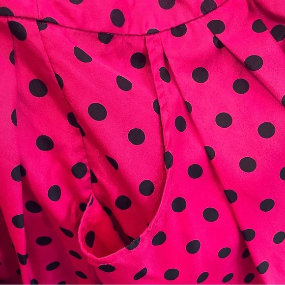 Forever 21 Hot Pink & Black Polka Dot High-Waisted Pleated Flared Pocket Shorts - Picture 8 of 11